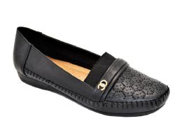 18 Wholesale Womens Leather Loafers & Slip - Ons Flats Driving Walking Casual Soft Sole Shoes Color Black Size 7-11
