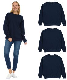 36 Pieces Womens Over Sized Crew Neck Sweat Shirt Navy 2XL - Women's Hoodies And Sweatshirts