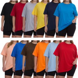 12 of Womens Oversized Cotton Short Sleeve T Shirts Mix Colors Size Xlarge