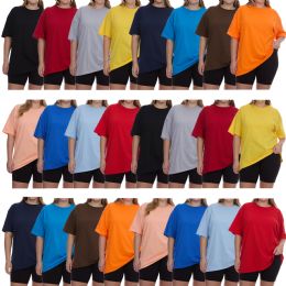 24 of Womens Oversized Cotton Short Sleeve T Shirts Mix Colors Size Large