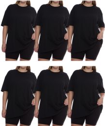 6 Pieces Womens Oversized Cotton Short Sleeve In Black Size Medium - Women's T-Shirts
