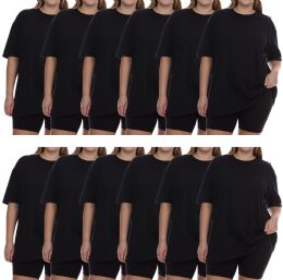 12 Pieces Womens Oversized Cotton Short Sleeve In Black Size 4xlarge - Women's T-Shirts