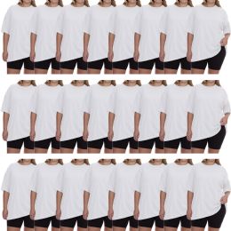 24 Pieces Womens Oversized Cotton Short Sleeve In White Size Xlarge - Women's T-Shirts