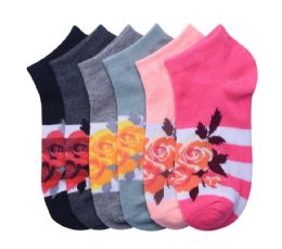 432 Pairs Girls Printed Roses Casual Spandex Ankle Socks Size 6-8 - Girls Ankle Sock