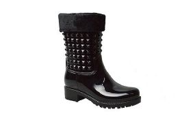12 Pieces Womens Rain Boots Lightweight With Fur Lining Color Black Size 6-10 - Women's Boots