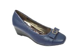 Wholesale Footwear Womens Shoes Round Toe High Heel Leather Comfort Fashion Dress Shoes Color Navy Size 7-11