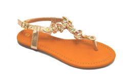 18 Wholesale Womens Sparkle Sandals Ankle Strap In Gold Color Size 6-11