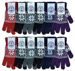 24 Pairs Yacht And Smith Women's Winter Gloves In Assorted Snowflake Print - Knitted Stretch Gloves