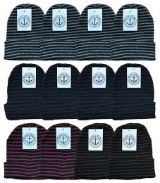 12 Pieces Yacht & Smith Unisex Knit Winter Hat With Stripes Assorted Colors - Winter Beanie Hats