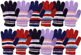 Yacht And Smith Women's Assorted Striped Colored Fuzzy Gloves