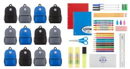 24 Wholesale Yacht & Smith School Supply Bundle 12 Boys Back Packs Plus 12 (34 Piece) School Supply Kits