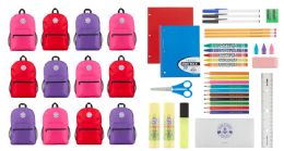 24 Wholesale Yacht & Smith School Supply Bundle 12 Girls Back Packs Plus 12 (34 Piece) School Supply Kits