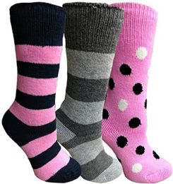 Yacht&smith 3 Pairs Womens Brushed Socks, Warm Winter Thermal Crew Sock (3 Pairs Assorted a)