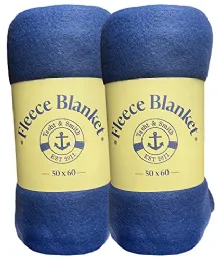 2 Wholesale Yacht & Smith Fleece Lightweight Blankets Solid Navy 50x60 Inches