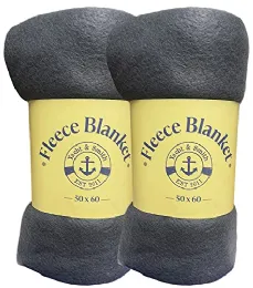 2 Pieces Yacht & Smith 50x60 Heavy Duty Warm Fleece Blanket, Soft Warm Compact Travel Blanket Solid Gray - Fleece & Sherpa Blankets