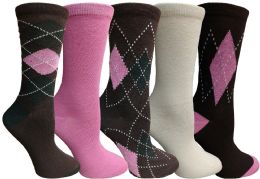 Wholesale Yacht&smith 5 Pairs Of Womens Crew Socks, Fun Colorful Hip Patterned Everyday Sock (assorted Argyle e)