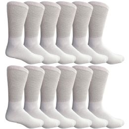 12 Wholesale Yacht & Smith Men's Cotton Diabetic White Crew Socks Size 13-16