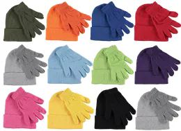 24 Bulk Yacht & Smith Unisex Kid's Assorted Colored Winter Hat & Glove Set