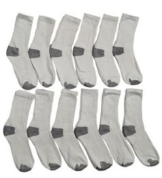 12 Bulk Yacht & Smith Kids Cotton Crew Socks With Gray Heel And Toe Size 6-8
