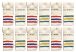 24 Pairs Yacht & Smith Kid's Cotton Terry Cushioned White With Stripes Crew Socks - Boys Crew Sock