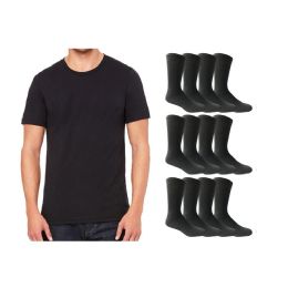 120 Pieces Yacht & Smith Men's Cotton Crew Socks Size 10-13 And Black Solid T-Shirt Size Medium - Men's Socks for Homeless and Charity
