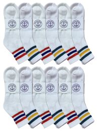 24 Wholesale Yacht & Smith Men's King Size Cotton Sport Ankle Socks Size 13-16 With Stripes Bulk Pack