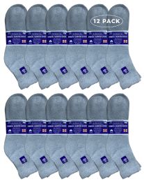 12 Wholesale Yacht & Smith Men's Loose Fit NoN-Binding Cotton Diabetic Ankle Socks, Gray King Size 13-16