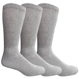 3 Wholesale Yacht & Smith Men's Loose Fit NoN-Binding Soft Cotton Diabetic Crew Socks Size 10-13 Gray