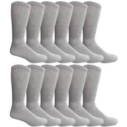 12 Bulk Yacht & Smith Men's Loose Fit NoN-Binding Soft Cotton Diabetic Crew Socks Size 10-13 Gray