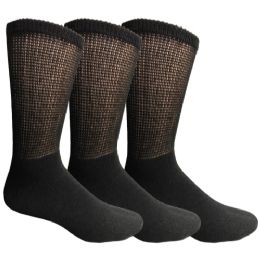 3 Bulk Yacht & Smith Men's Loose Fit NoN-Binding Soft Cotton Diabetic Black Crew Socks Size 13-16
