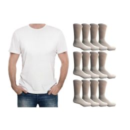 120 Pieces Yacht & Smith Men's White Cotton Crew Socks Size 10-13 And White Solid T-Shirt Size Medium - Men's Socks for Homeless and Charity