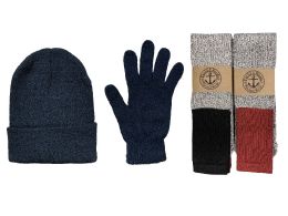 144 Pieces Yacht & Smith Mens 3 Piece Winter Set , Thermal Tube Socks Black Gloves And Beanie Hat - Winter Sets Scarves , Hats & Gloves