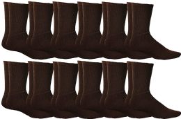 12 Pairs Yacht & Smith Mens Soft Athletic Crew Socks, Terry Cotton Cushion, Sock Size 9-11 Brown - Womens Crew Sock