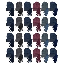 48 Bulk Yacht & Smith Mens Warm Winter Hats And Glove Set Assorted Colors 48 Pieces