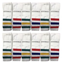 24 Wholesale Yacht & Smith Men's Cotton Terry Tube Socks, 30 Inch Referee Style, Size 10-13 White With Stripes