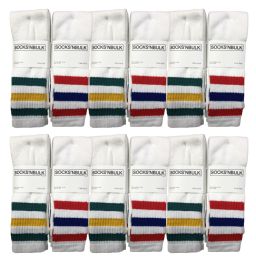 Yacht & Smith Men's 28 Inch Cotton Tube Sock White With Stripes Size 10-13