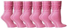 6 Wholesale Yacht & Smith Slouch Socks For Women, Solid Pink, Sock Size 9-11