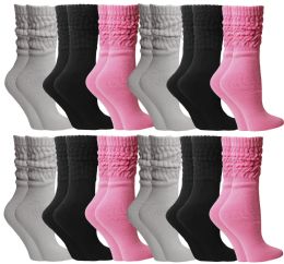 12 Pairs Yacht & Smith Slouch Socks For Women, Assorted Pink Black Gray, Sock Size 9-11 - Womens Crew Sock