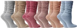 6 Wholesale Yacht & Smith Slouch Socks For Women, Striped Neutral Sock Size 9-11