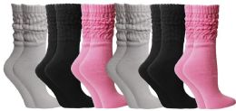 6 Pairs Yacht & Smith Slouch Socks For Women, Assorted Pink Black Gray, Sock Size 9-11 - Womens Crew Sock