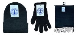 Yacht & Smith Unisex 3 Piece Winter Care Set, Black Beanie Hat, Black Magic Gloves And Black Fleece Scarf