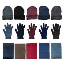 36 Bulk Yacht & Smith Unisex 3 Piece Winter Set Hat, Gloves & Scarf In Assorted Colors