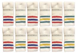 12 Wholesale Yacht & Smith Kid's Cotton Terry Cushioned White With Stripes Crew Socks