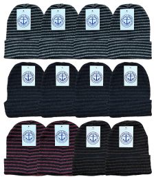 12 Wholesale Yacht & Smith Unisex Knit Winter Hat With Stripes Assorted Colors