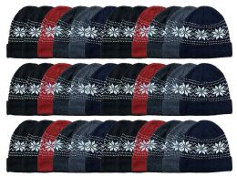 120 Pieces Yacht & Smith Unisex Snowflake Fleece Lined Winter Beanie 6 Colors - Winter Beanie Hats