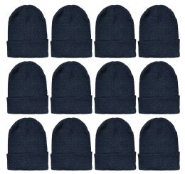 12 Wholesale Yacht & Smith Unisex Winter Warm Beanie Hats In Solid Black