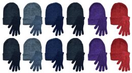 12 Wholesale Yacht & Smith Unisex Assorted Colored Winter Hat & Glove Set