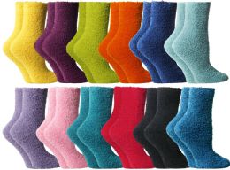 24 Wholesale Yacht & Smith Women's Solid Assorted Colors Warm & Cozy Fuzzy Socks