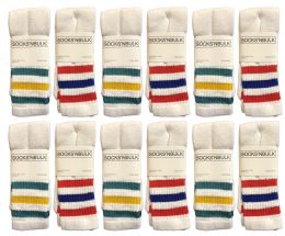 12 Wholesale Yacht & Smith Women's Cotton 26" Inch Terry Cushioned Athletic White Striped Top Tube Socks
