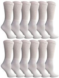 6 Pairs Yacht & Smith Women's Loose Fit NoN-Binding Soft Cotton Diabetic White Crew Socks Size 9-11 - Women's Diabetic Socks